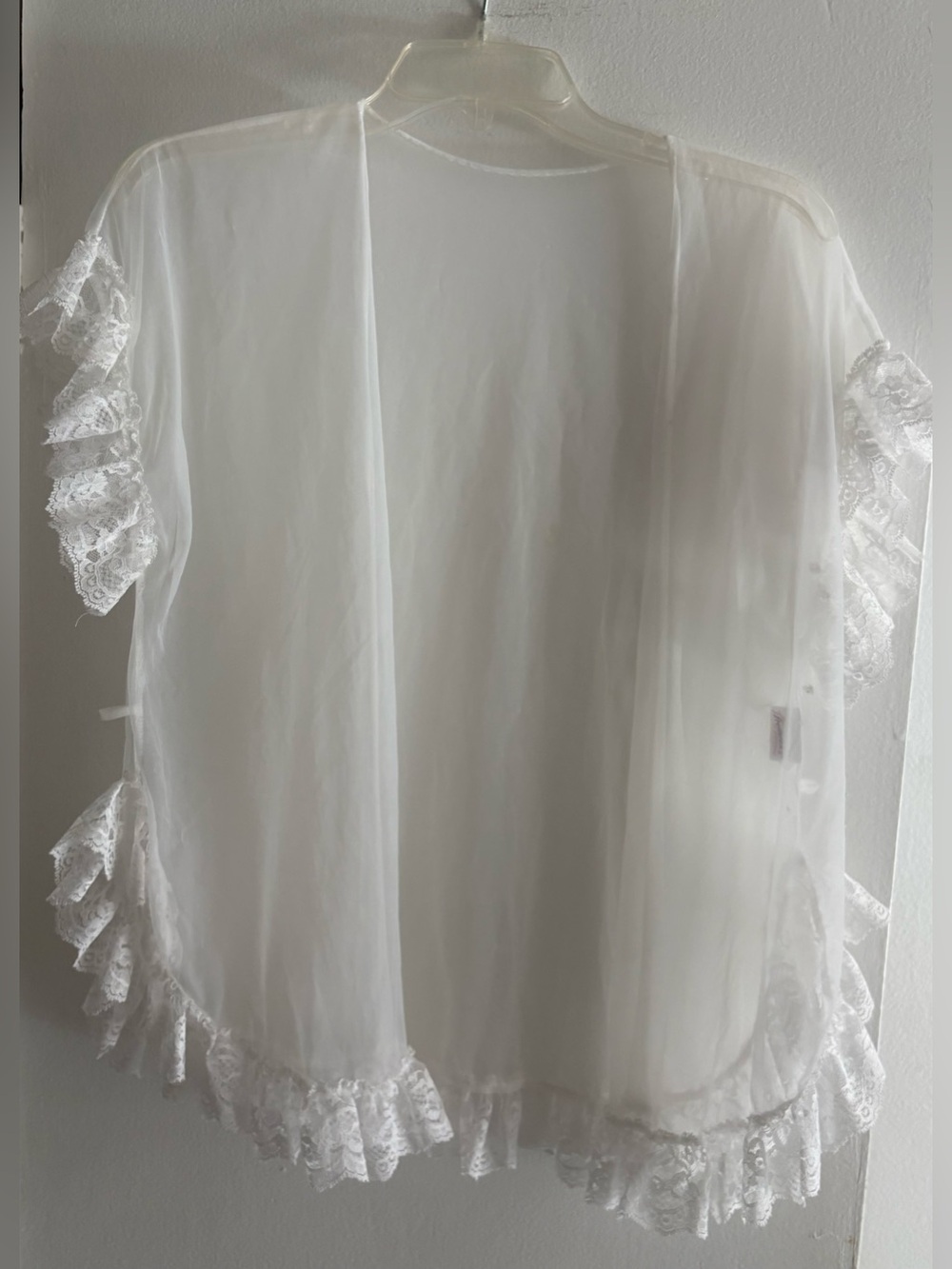 Frederick's of Hollywood Sheer White Lace Bed Jacket M